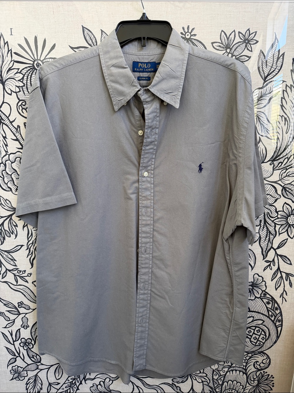 Polo by Ralph Lauren Short-Sleeve Button-Down Shirt in Gray with Navy Pony
